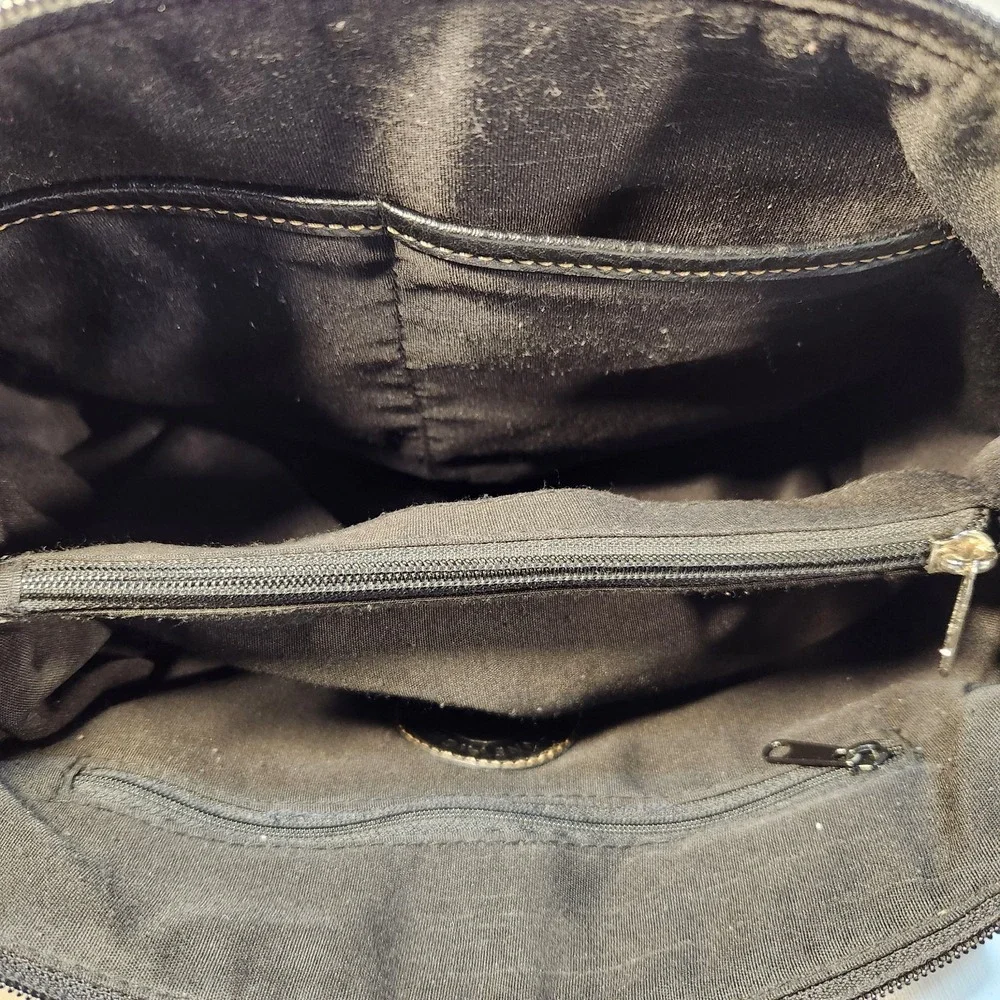 Etienne Aigner Black Signature Canvas Handbag Leather Trim Front Magnetic Pocket